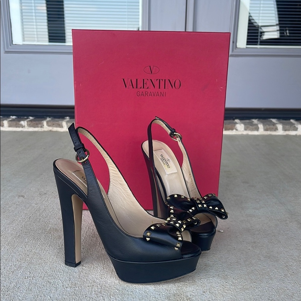 Valentino Black Studded Bow Heels